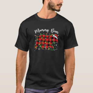 Mommy Bear Buffalo Plaid Xmas Tree Light Christmas T-Shirt