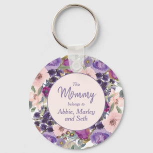 Mommy Belongs to Purple Blush Pink Floral Key Ring