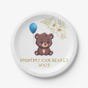 MOMMY CAN BEARLY WAIT cute girl bearly Baby bodysu Paper Plate