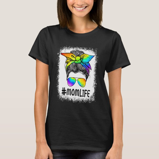 Mommy Mom Messy Bun LGBT Rainbow Gay Pride Flag LG T-Shirt (Front)