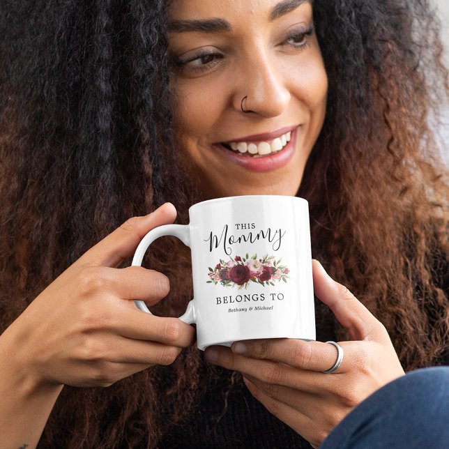 Mommy Mothers Day Burgundy Floral Coffee Mug (Creator Uploaded)