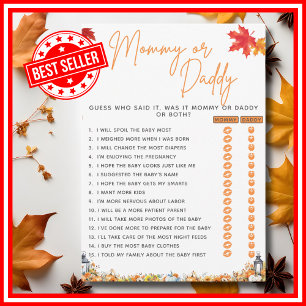 MOMMY OR DADDY Baby Shower Game A Little Pumpkin Invitation