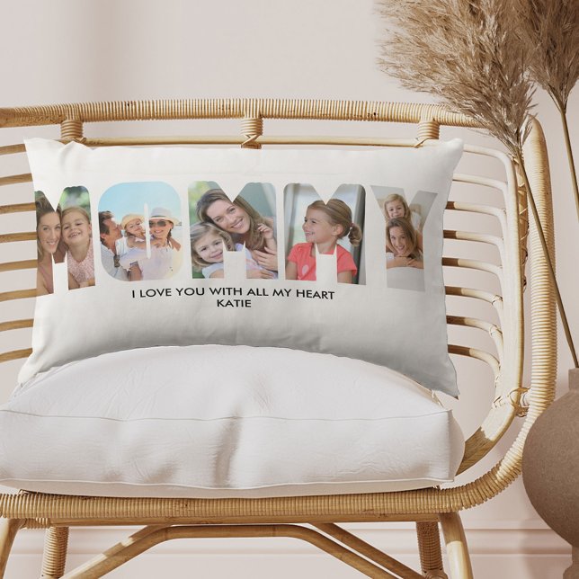 MOMMY Photo Collage Picture Letter Cutout Lumbar Cushion (Creator Uploaded)