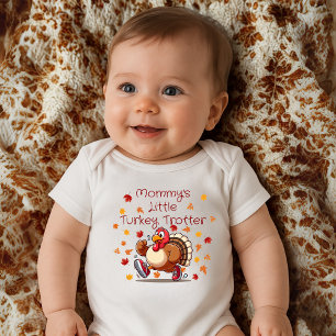 Mommy’s Little Turkey Trotter  Cute Thanksgiving Baby Bodysuit