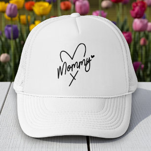 Mommy Simple Modern Script Typography Heart Trucker Hat