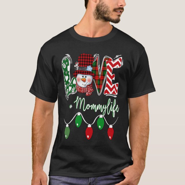 Mommy Snowman Love Mommy Life Christmas Red Plaid T-Shirt (Front)