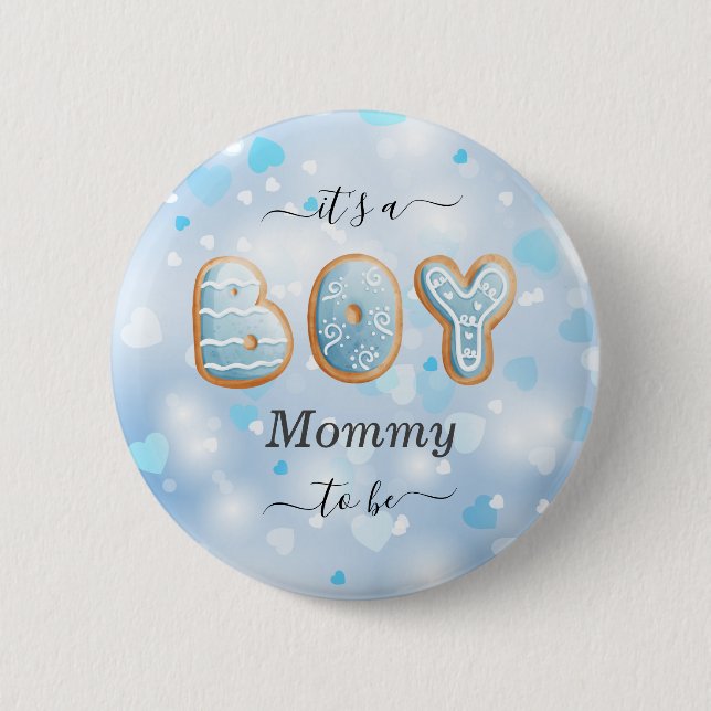 Mommy to Be Blue Boy Baby Shower Button (Front)