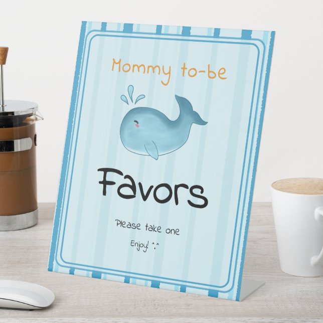 Mommy To Be Cute Whale Baby Shower Favors Pedestal Sign (In SItu)