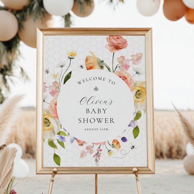 Mommy to Bee Floral Baby Shower Welcome Poster (Creator Uploaded)