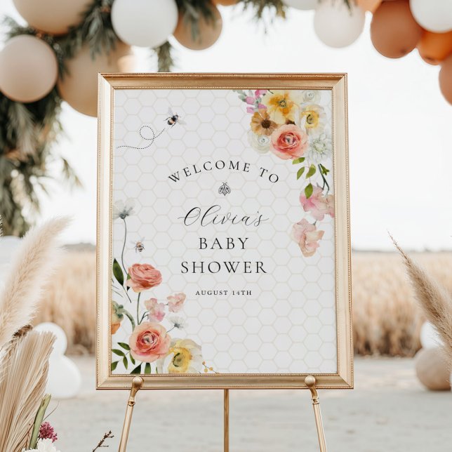 Mommy to Bee Floral Baby Shower Welcome Poster (Creator Uploaded)