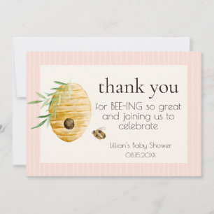 Mommy To Bee Pink Stripes Girl Baby Shower  Thank You Card
