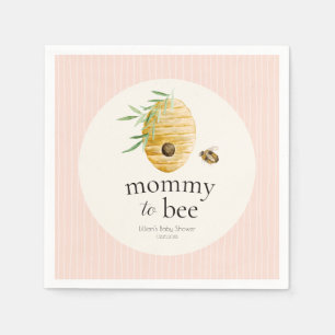 Mommy To Bee Striped Blush Pink Girl Baby Shower  Napkin