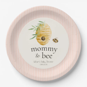 Mommy To Bee Striped Blush Pink Girl Baby Shower  Paper Plate