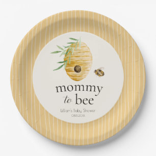 Mommy To Bee Striped Yellow Honey Bee Baby Shower  Paper Plate