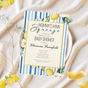  Mommy's Main Squeeze Lemon Blue Boy Baby Shower Invitation