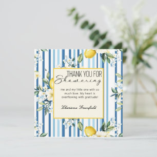 Mommy's Main Squeeze Lemon Blue Boy Baby Shower Thank You Card