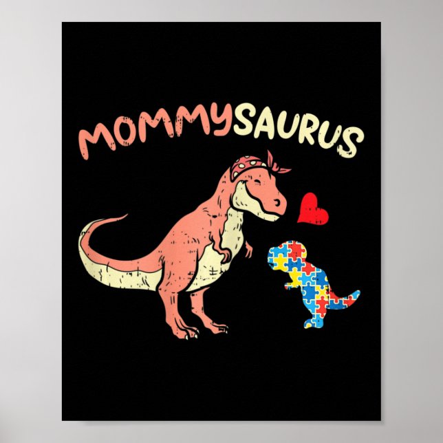 Mommysaurus Puzzle Dinosaur Autism Awareness Mum M Poster (Front)