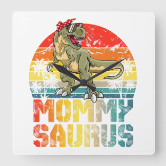 Mommysaurus T Rex Dinosaur Mummy Saurus Family Mat Square Wall Clock