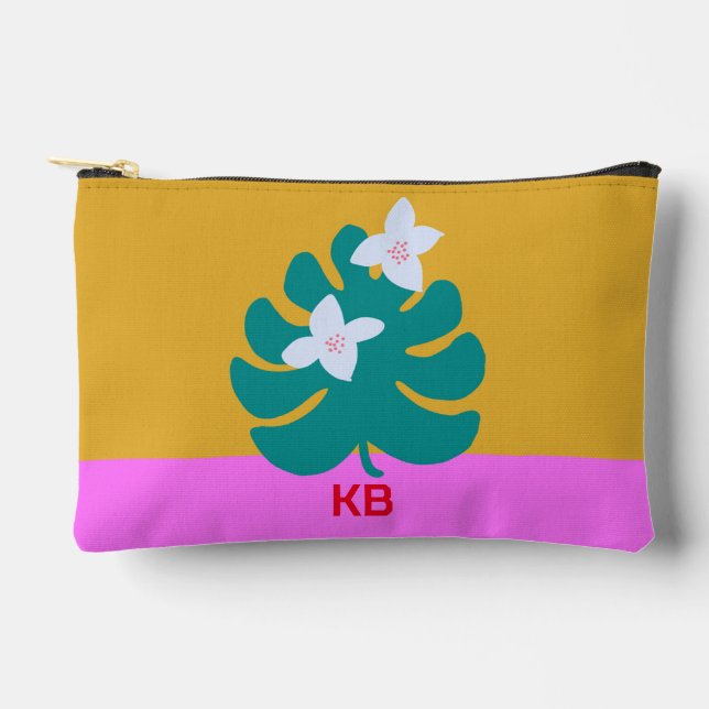 Momogram modern colourful yellow floral accessory pouch (Front)