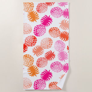 Momona Hawaiian Tropical Pineapple - Pink- White Beach Towel