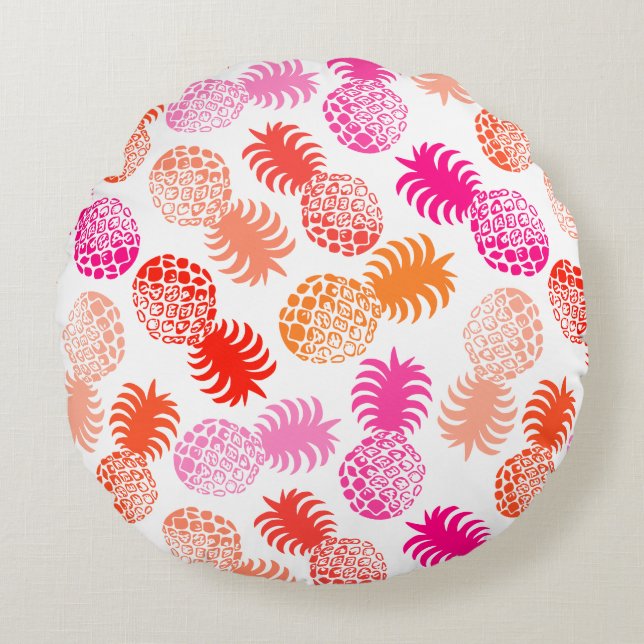 Momona Hawaiian Tropical Pineapple Reversible Round Cushion (Front)