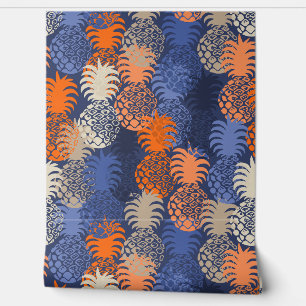 Momona Hawaiian Tropical Pineapple Toss - Navy Wallpaper