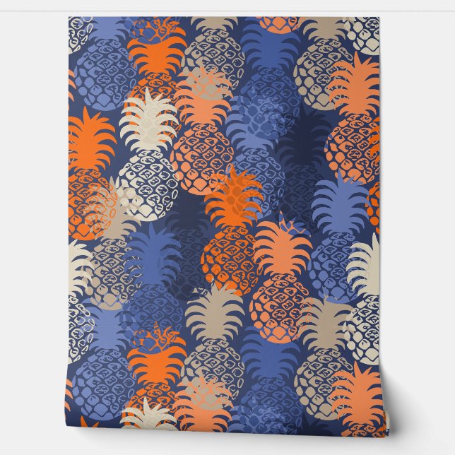 Momona Hawaiian Tropical Pineapple Toss - Navy Wallpaper (Unrolling)