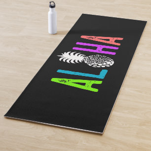 Momona Pineapple Aloha Hawaiian Tropical - Black Yoga Mat