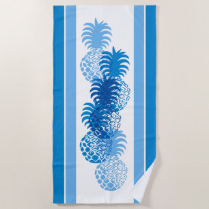 Momona Pineapple Hawaiian Striped Tropical -Indigo Beach Towel