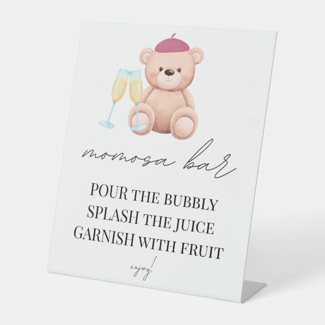 Momosa Bar Bonjour Bebe French Baby Shower Pedesta Pedestal Sign (Front)