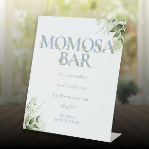 Momosa Bar Greenery Dusty Blue Baby Shower Pedestal Sign
