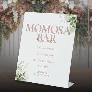 Momosa Bar Greenery Dusty Rose Pink Baby Shower Pedestal Sign