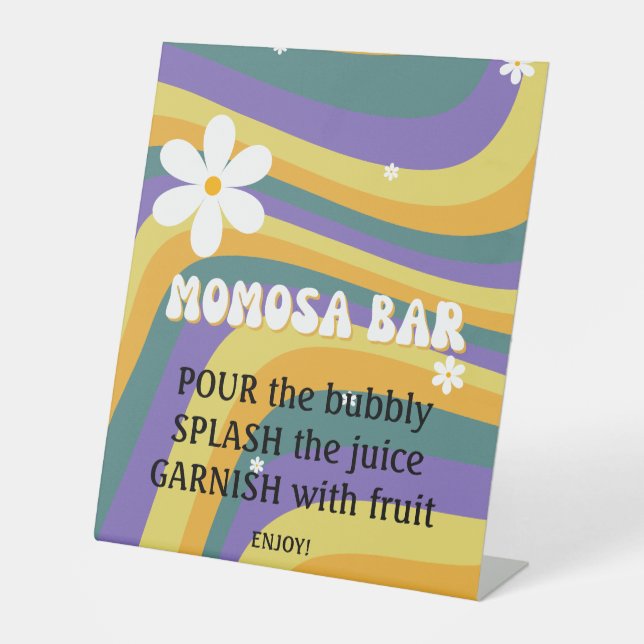 Momosa Bar Hippie Retro Baby Shower Vinyl Record Pedestal Sign (Front)