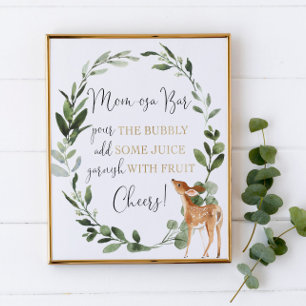 Momosa bar mimosa woodland deer baby shower sign