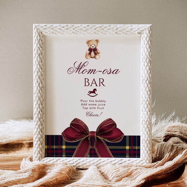 Momosa bar Red Bow Teddy Bear Plaid Poster (Creator Uploaded)