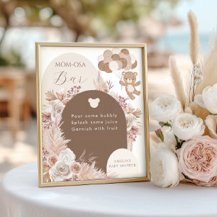 Momosa Bar Sign Neutral Teddy Bear Boho Pampas