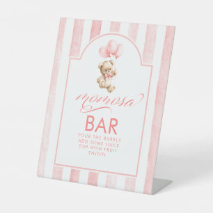 Momosa Bar Teddy Bear Pink Stripes Baby Shower Pedestal Sign