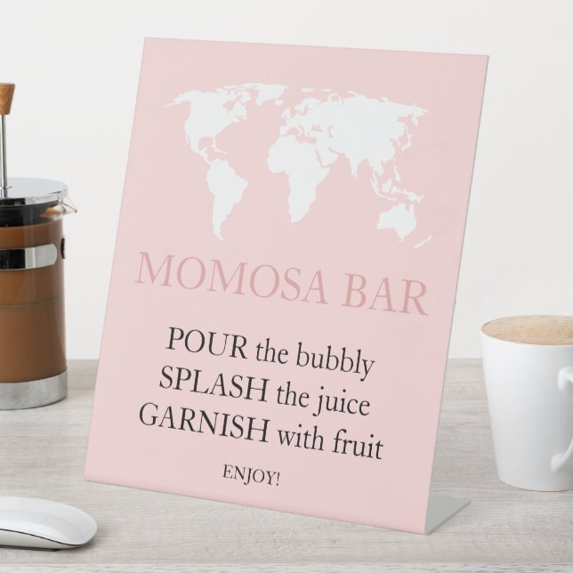 Momosa Bar Travel Passport Journey Map Baby Shower Pedestal Sign (In SItu)