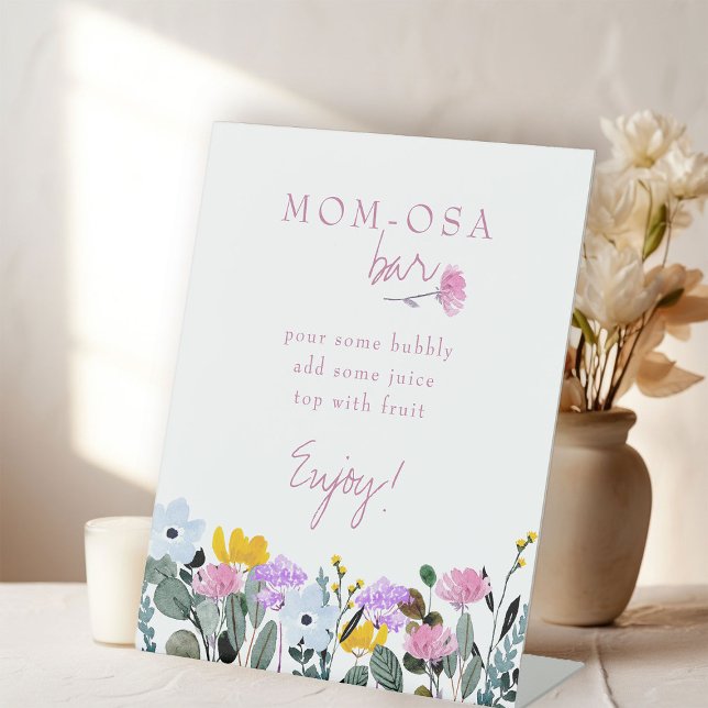 Momosa Bar Wildflower Lawn White Baby Shower Pedestal Sign (Momose Bar sign from my Wildflower Lawn Baby Shower Collection)