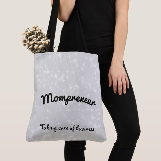 Mompreneur grey sparkle design tote bag (Close Up)