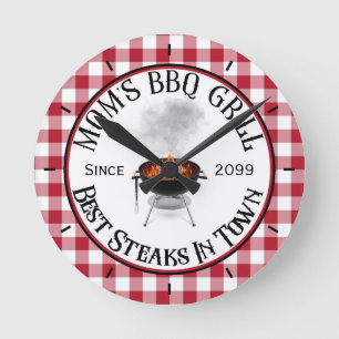 Mom's BBQ Grill Best Steaks In Town  Round Clock