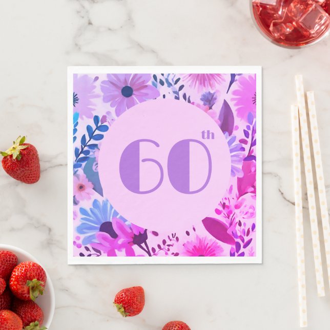 Moms Birthday Pink And Lilac Floral Party Napkin (Insitu)