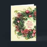 Moms Christmas Wreath Holiday Card<br><div class="desc">An elegant Christmas card showing a christmas wreath with ornaments,  presents,  and pine cones. A beautiful way to send Christmas good wishes to both your moms.</div>