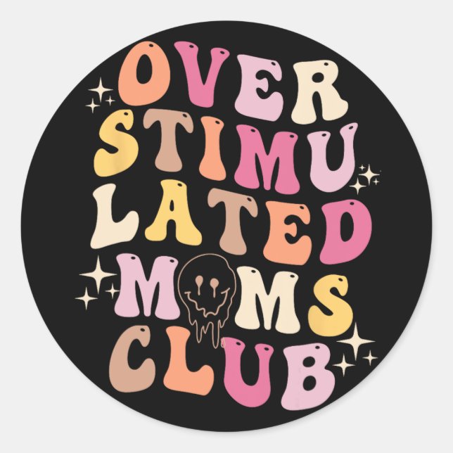 Moms Club Retro Groovy Mothers Day  Classic Round Sticker (Front)