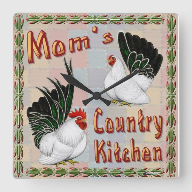 Mom's Country Kitchen Square Wall Clock (Front)