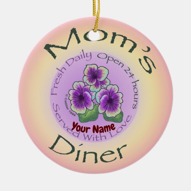 Moms Diner custom name Ceramic Tree Decoration (Front)