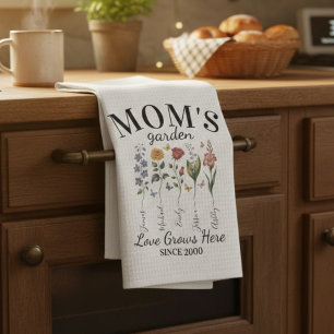 Mom's Garden Love Grows Here Watercolor Floral Tea Towel