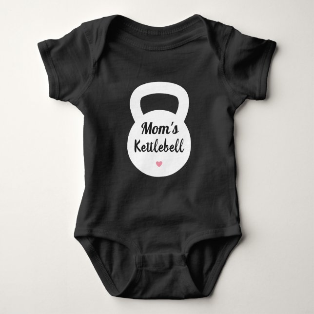Moms Kettlebell, Funny Mum Workout Weights Baby Bodysuit (Front)