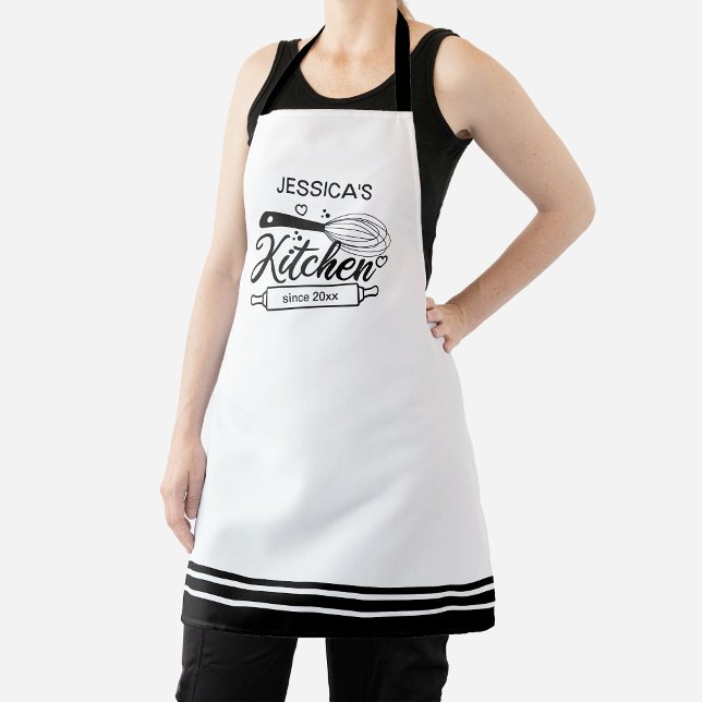 Mom's Kitchen since 20xx Black and White Apron (Creator Uploaded)