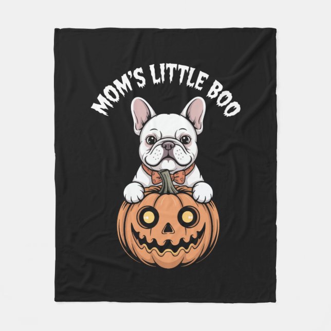 Mom's Little Boo French Bulldog Hallowen Fleece Blanket (Front)